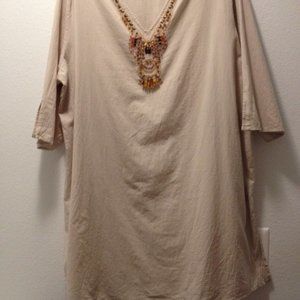 CZ Cover-Ups 2X Natural Swim Tunic 100% cotton/beading 2X (Plus)